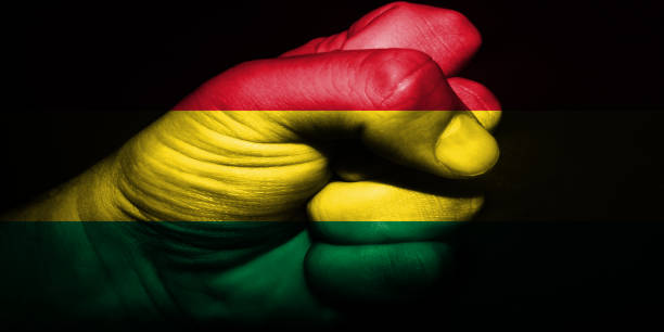 National flags with punch figure on the black background