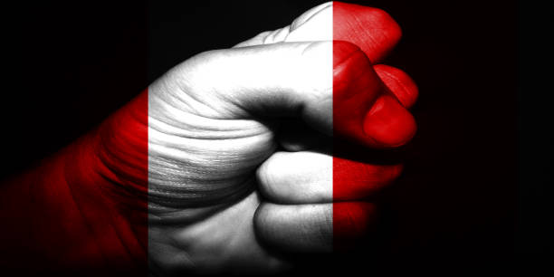 National flags with punch figure on the black background