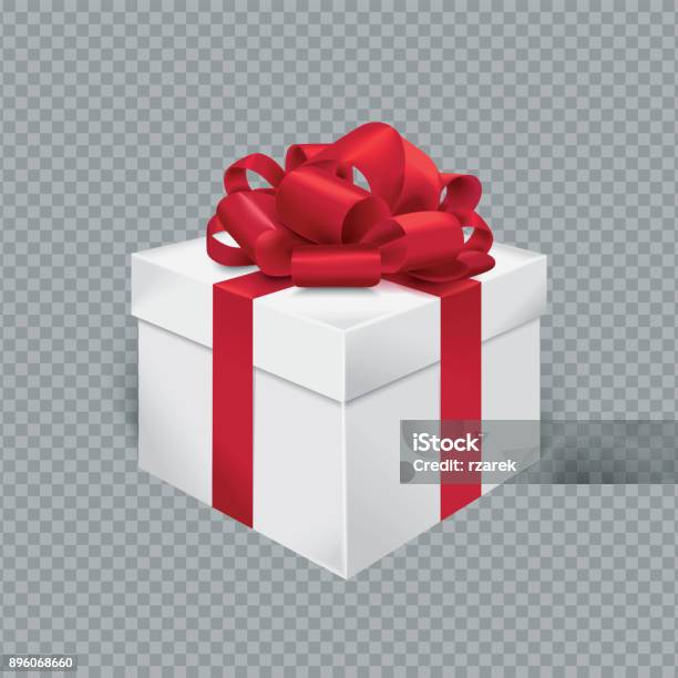 Vector Realistic Gift Box With Red Ribbon And Bow Transparent Background Stock Illustration - Download Image Now