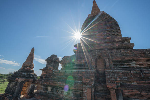 View of Bagan archeological zone, low angle. Bagan counts more than 2200 temples and stupas in the present day.