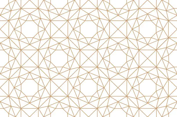 Vector illustration of Seamless abstract geometric pattern. Golden lines on white background.