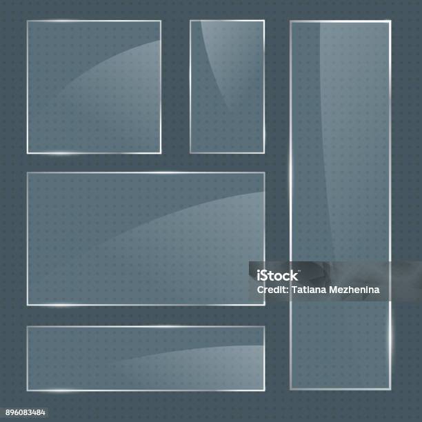 Set Of Vector Realistic Glossy Square Glass Frames Stock Illustration - Download Image Now - Border - Frame, Silver Colored, Square - Composition