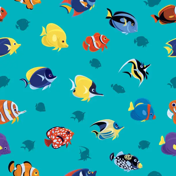 Vector illustration of tropical fishes seamless pattern