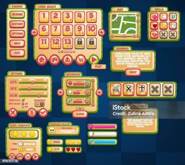 Casual Game Gui Set Stock Illustration - Download Image Now - Leisure Games, Graphical User Interface, Button - Sewing Item