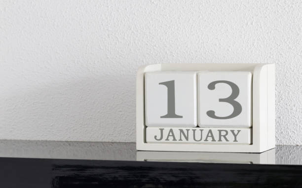 istock White block calendar present date 13 and month January 896112172