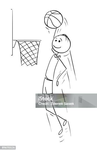 Vector Cartoon Of Basketball Player Scoring Goal Stock Illustration - Download Image Now - Adult, Adults Only, Athlete