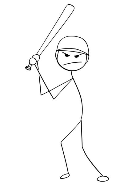 Cartoon of Male Baseball Player Batter Cartoon stick man drawing illustration of male baseball player batter. baseball hitter stock illustrations