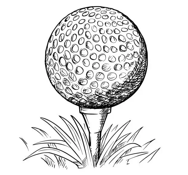 Vector illustration of Vector Hand Drawing of Golf Ball on Tee