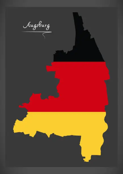Vector illustration of Augsburg City map with German national flag illustration