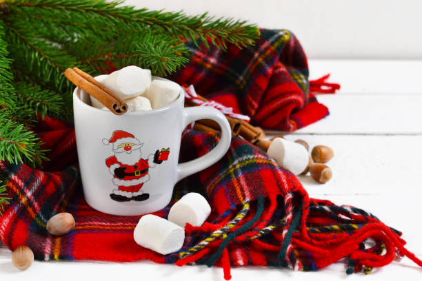 istock A cup of hot winter drink with marshmallow and cinnamon. New Year's background. 896148004