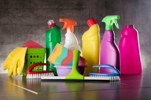 istock Cleaning products. Home cleaning. Place for typography. 896148066