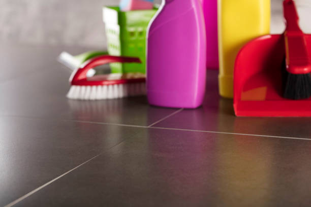 istock Cleaning products. Home cleaning. Place for typography. 896153542