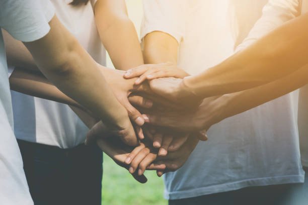 istock Team teamwork business join hand together concept, Power of volunteer charity work, Stack of people hand 896164968