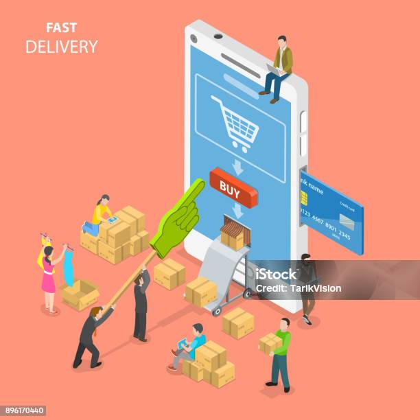 Fast Delivery Flat Isometric Vector Concept Stock Illustration - Download Image Now - Online Shopping, Illustration, Isometric Projection