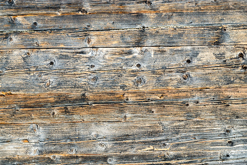 Old weathered brown wood wall. Wooden wall background design. Wood planks, boards are old with a beautiful rustic look.