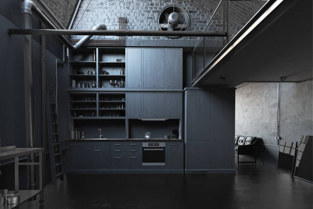 The modern loft kitchen stock photo