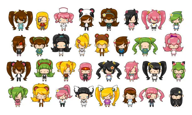 Vector illustration of Cute Girls Mega Collection