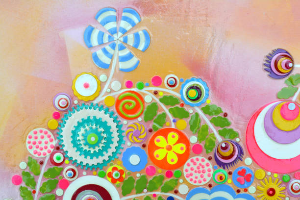 flor imaginário abstrato sobre fundo preto, extremo close-up. cartão ou cartaz para impressão. grandes flores feitas de camadas de papel ou polímero. fotografia de arte. pintura handmade. atividade de ofício e do passatempo. - painted image paint art letterpress - fotografias e filmes do acervo