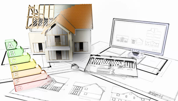 istock 3D half built house on plans with half in sketch phase 896203076