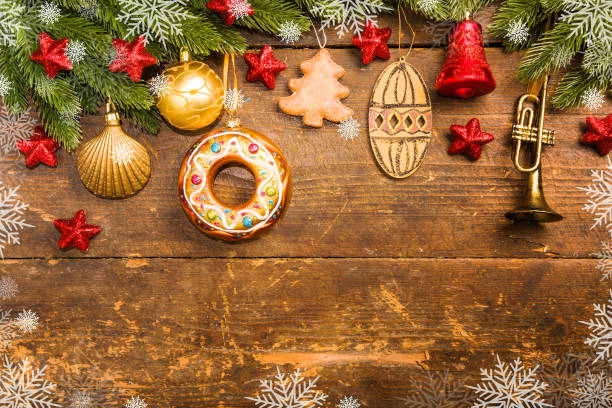 istock Christmas decoration on wooden background 896203254