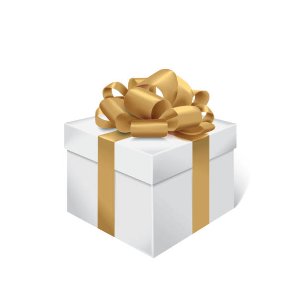 ゴールドのリボンと弓とベクトル現実的なギフト ボックス。あなたのデザインを配置する準備ができて、透明な背景を持つオブジェクトします。 - birthday card greeting card birthday christmas card点のイラスト素材／クリップアート素材／マンガ素材／アイコン素材