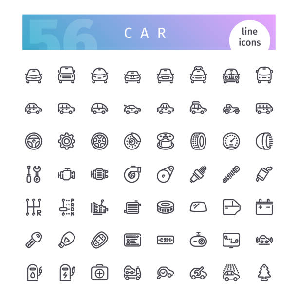 Car Line Icons Set Set of 56 car line icons suitable for web, infographics and apps. Isolated on white background. Clipping paths included. vintage speedometer stock illustrations