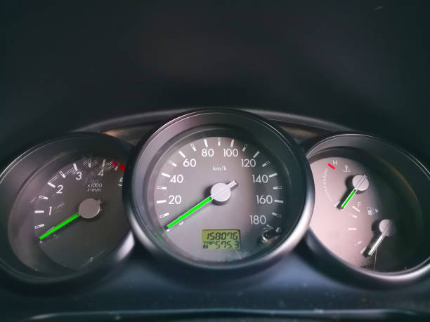 istock Car dashboard which contains the engine acceleration, speed and distance indicator, the heat of engine and the oil volume in the tank. 896211686
