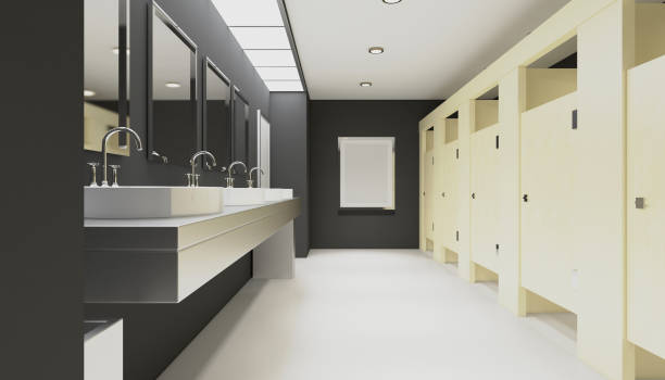 istock Contemporary interior of public toilet. 3D rendering. Empty picture 896212072
