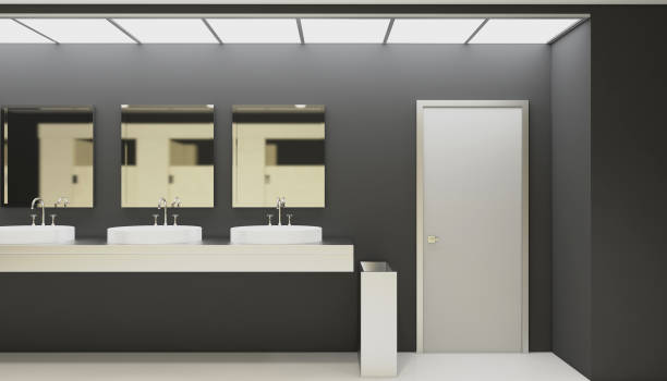 istock Contemporary interior of public toilet. 3D rendering. 896212076