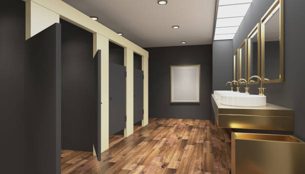 istock Contemporary interior of public toilet. 3D rendering. Empty picture 896212110