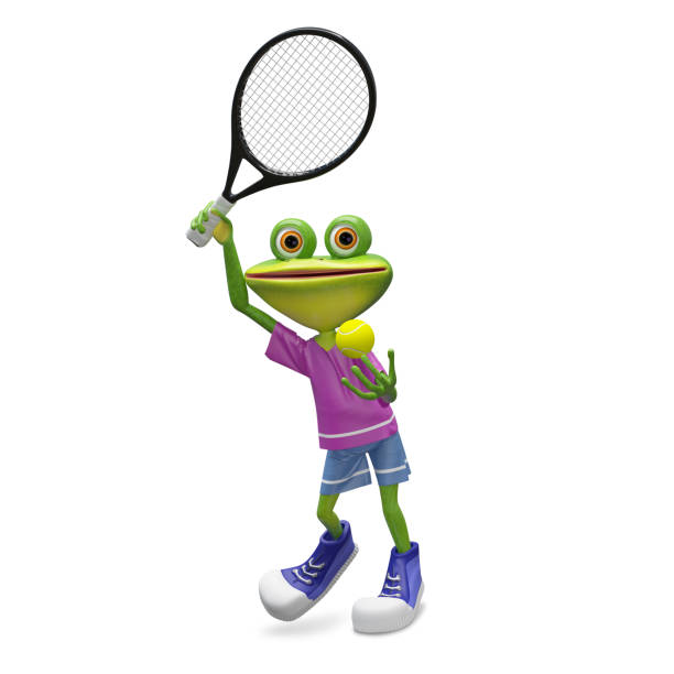 hand holding a tennis racket isolated cutout on green background with chroma key