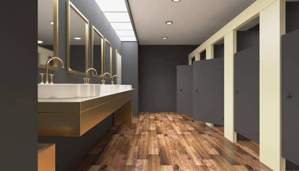 istock Contemporary interior of public toilet. 3D rendering. 896212164