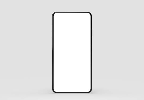 istock Full screen smart phone mock up isolated on soft gray background with black case. 3D illustrating 896213096