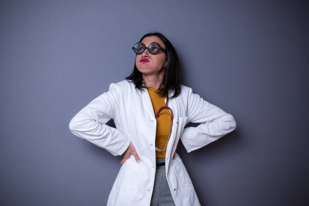 nerdy grumpy doctor - ugliness women humor lipstick imagens e fotografias de stock
