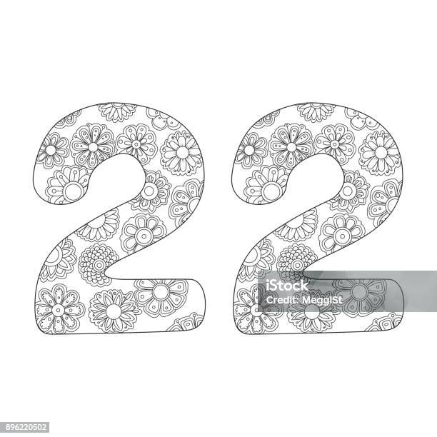 Twenty Two Draw Zen Coloring Book For Adults Number Twentytwo Stock Illustration ...