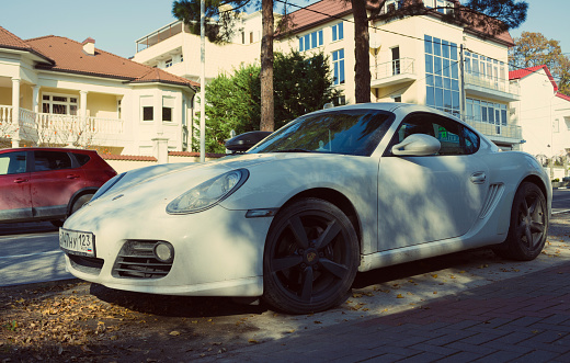 Sochi: Porshe Boxster(Cayman) parked on the streets of Sochi.