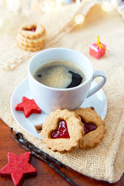 istock Christmas heart-shaped Cookies and coffee cup with decoration 896234540