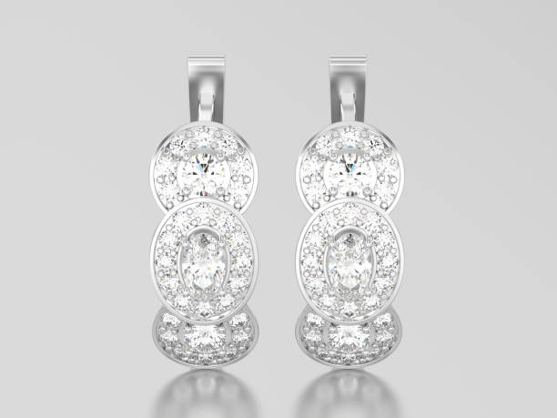 istock 3D illustration white gold or silver three stone solitaire  diamond earrings with hinged lock 896235248