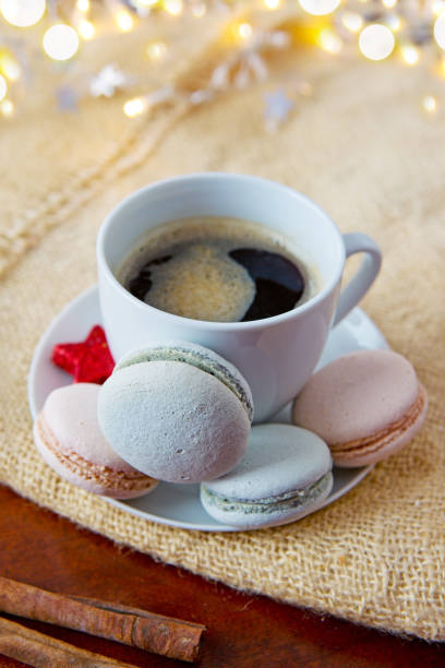 istock Colorful macaroons and coffee cup. Christmas card 896239602