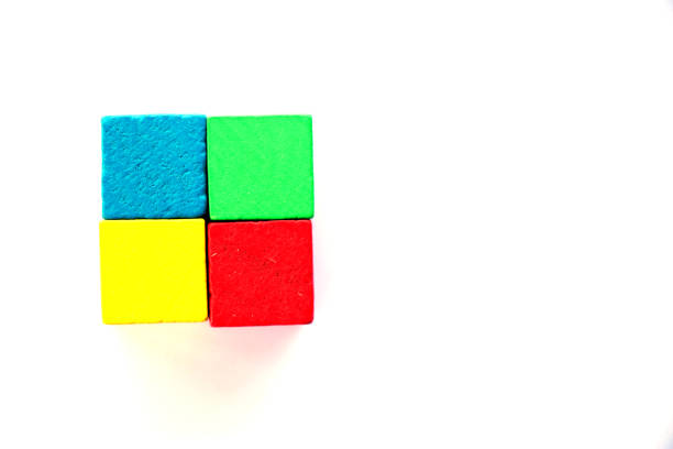 istock Green, blue, yellow, red square wood assemble to large square on white background 896240914