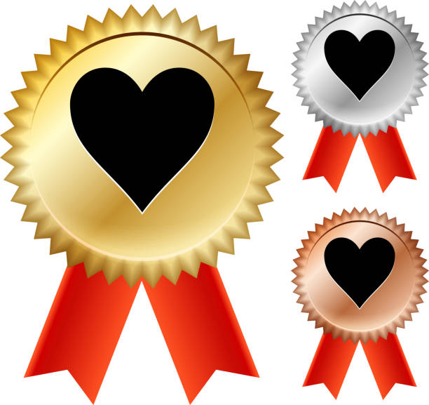ilustrações, clipart, desenhos animados e ícones de coração terno cartão fitas de prêmio medalha de ouro - second place ribbon award suit