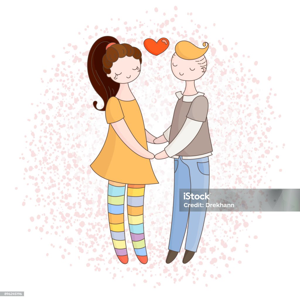 Happy Cartoon Couple In Love Romance Doodle People Stock Illustration -  Download Image Now - iStock