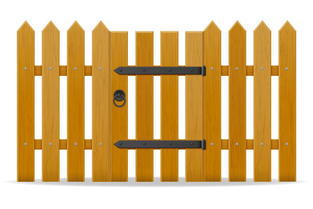 istock wooden fence with wicket door vector illustration 896253694