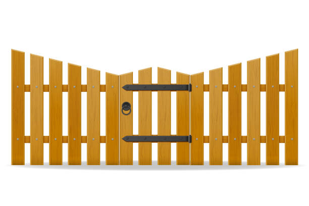 istock wooden fence with wicket door vector illustration 896253880