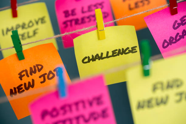 istock Colorful sticky notes with positive affirmation words and phrases hung from a clothesline by clothespins. 896259570