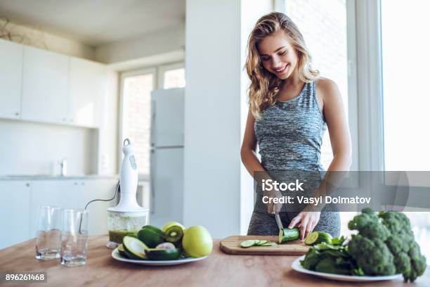 Sporty Young Woman With Healthy Food Stock Photo - Download Image Now - Women, One Woman Only, Healthy Eating