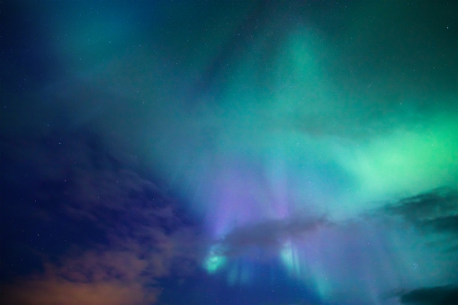 Northern lights (Aurora Borealis) seen in Iceland. Full frame background.