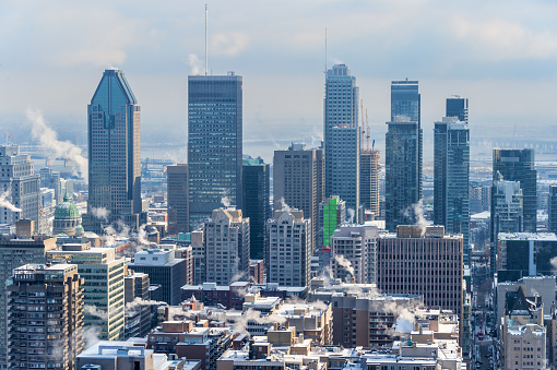 Montreal Skyline in winter from Kondiaronk Belvedere