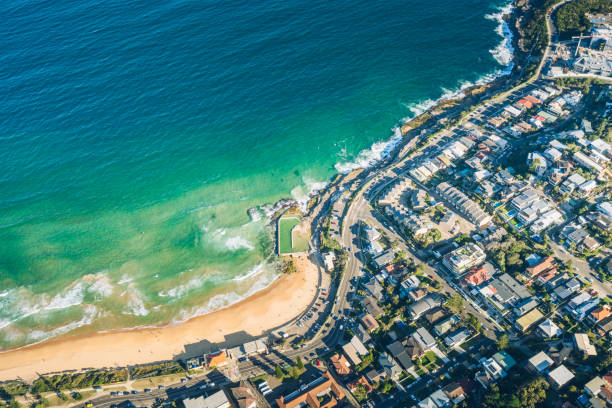 vue aérienne de sydney - sydney australia australia beach image photos et images de collection
