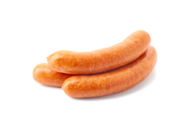 istock Smoked sausages isolated on white 896264042